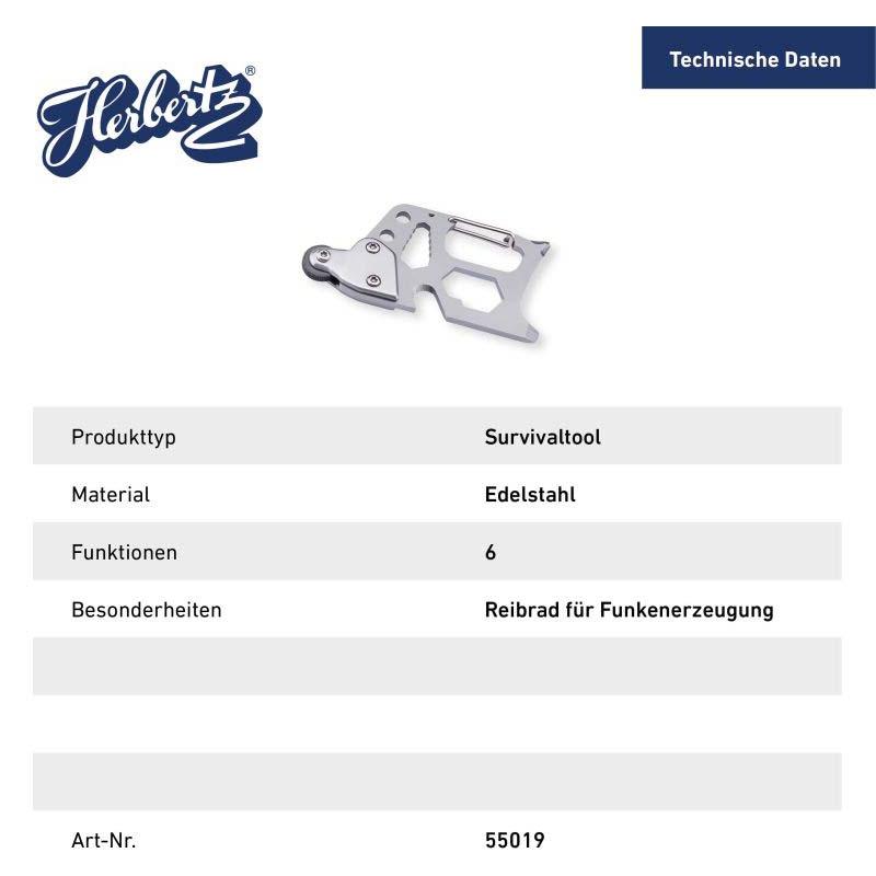 Herbertz Survival-Tool, Edelstahl, Rostfrei, Feuerstarter, 6 Funktionen