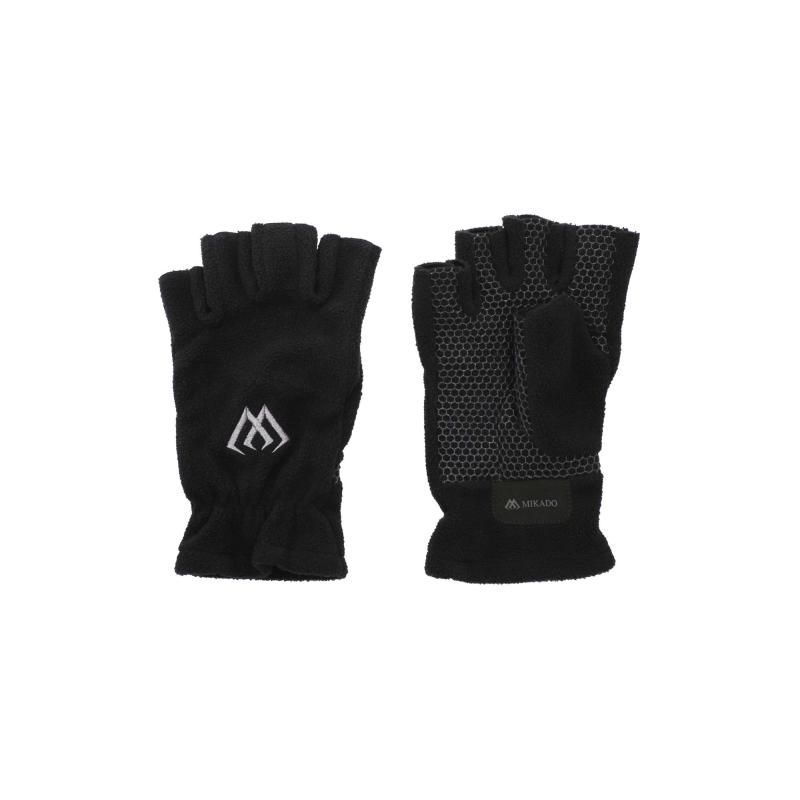 Mikado Fleece Handschuhe - Halbfinger - Gr&ouml;&szlig;e LSchwarz / Grau