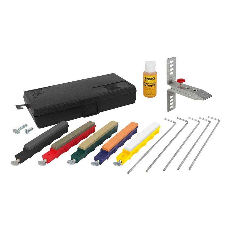Lansky Pro Sch&auml;rf-Set, Mit 5 Abziehsteinen, Sehr Grob Und Sehr Fein, F&uuml;hrungsst&auml;be, Schleif&ouml;l, Box