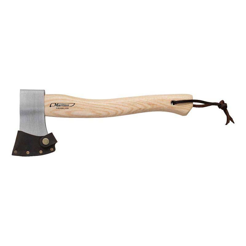Marttiini Camping Axt, 600G, Carbonstahl, Geb&uuml;rstet, Eschenholzstiel, Leder-Kopfscheide