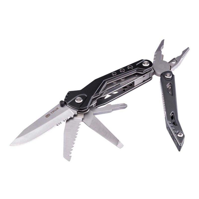 True Utility Handyone Mini-Multitool, Rostfrei, Alu, 9 Bits Mit Adapter, Nylon-Etui, 18 Funktionen