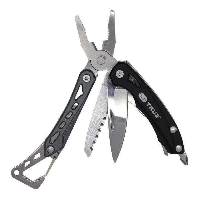 True Utility Seven Mini-Multitool, Rostfrei, Aluminium-Griff, Karabiner, 9 Funktionen