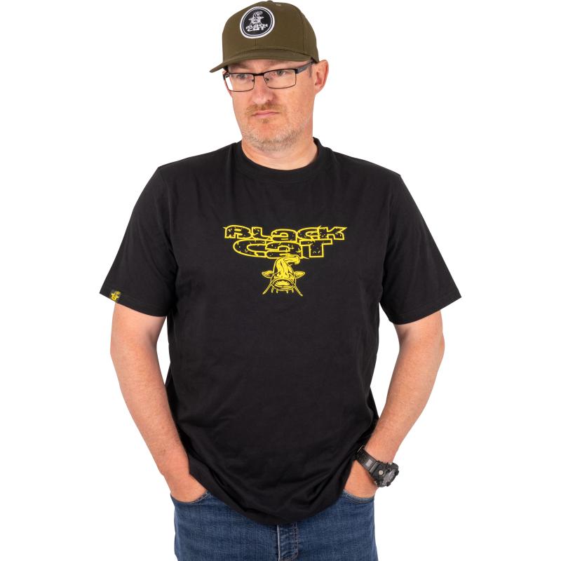 Black Cat Distressed Logo Black Tee S