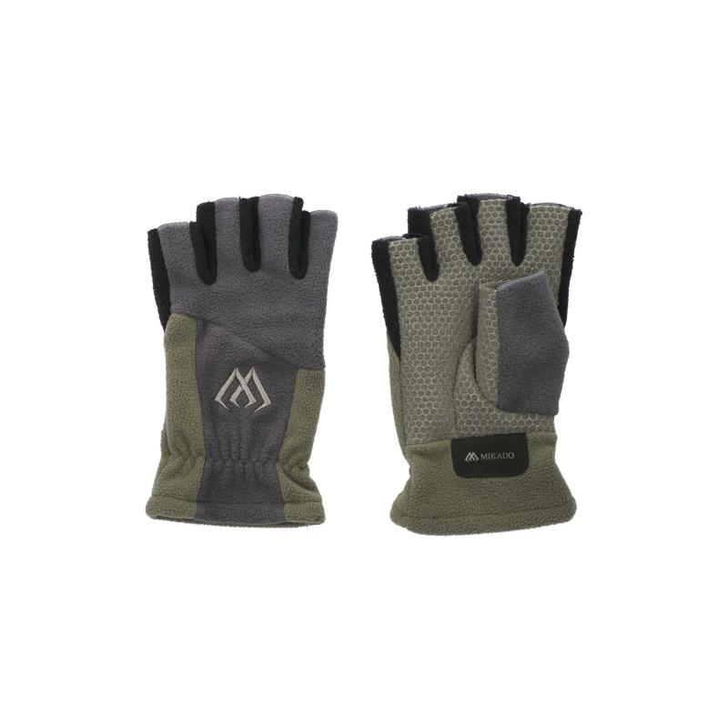 Mikado Fleece Handschuhe - Halbfinger - Gr&ouml;&szlig;e MGrau / Gr&uuml;n