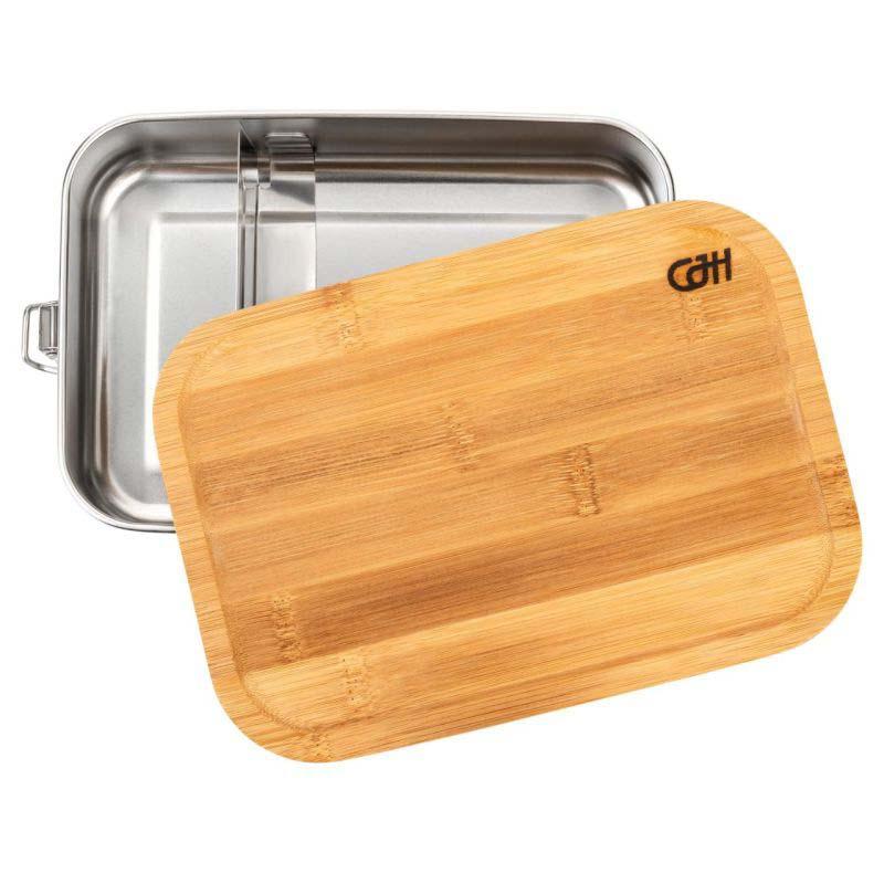 Cjh Edelstahl Lunch Box L, 18/8 Edelstahl, Bambus-Deckel Mit Dichtungsedelstahl Fachteiler, 1400 Ml