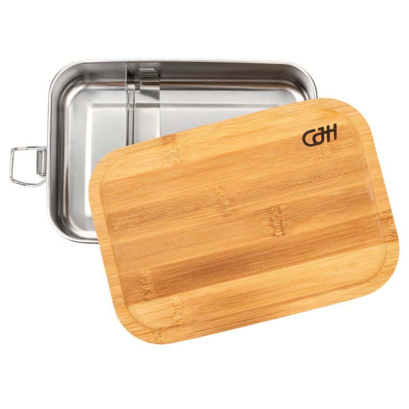 Cjh Edelstahl Lunch Box M, 18/8 Edelstahl, Bambus-Deckel Mit Dichtung, Edelstahlverschl., 850 Ml