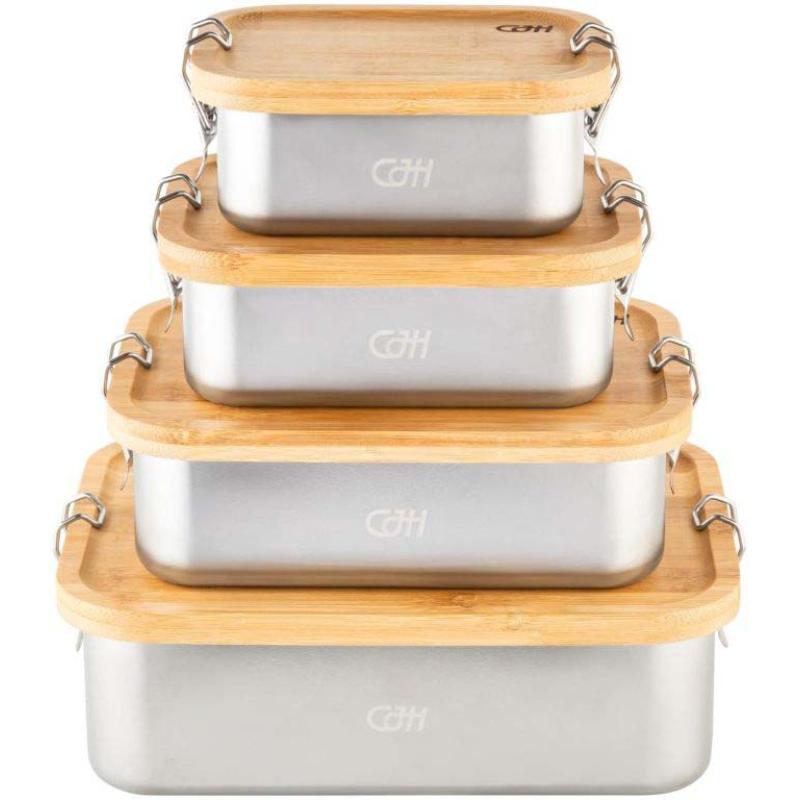 Cjh Edelstahl Lunch Box S, 18/8 Edelstahl, Bambus-Deckel Mit Dichtungs550 Ml