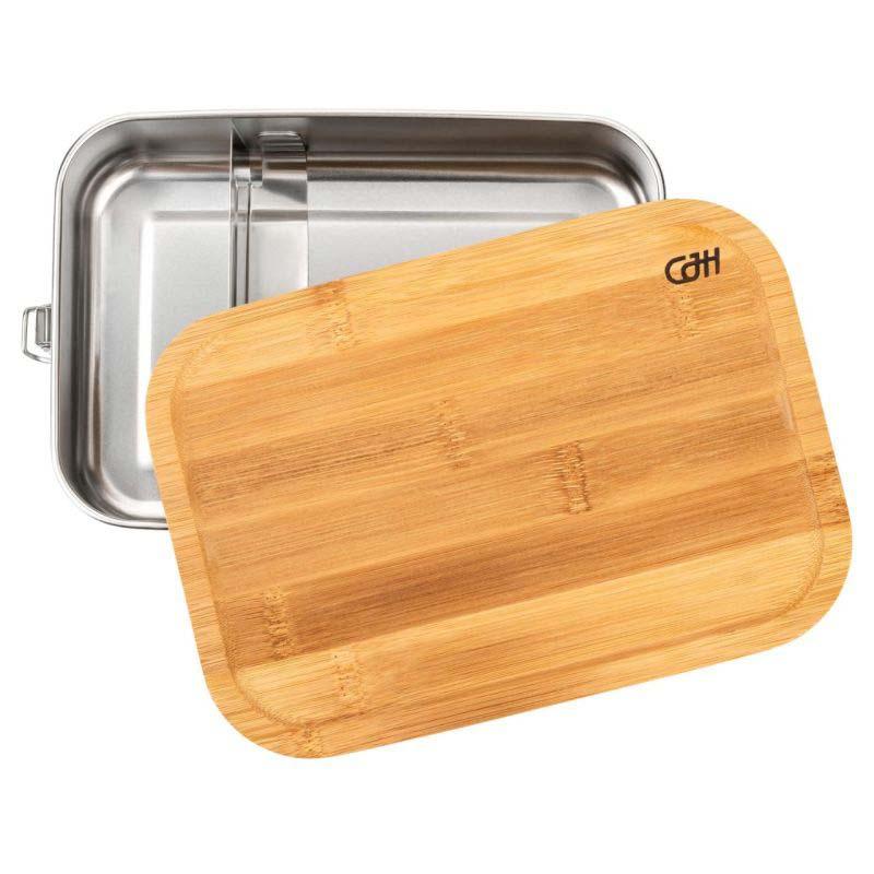 Cjh Edelstahl Lunch Box Xl, 18/8 Edelstahl, Bambus-Deckel Mit Dichtungsedelstahl Fachteiler, 2400 Ml